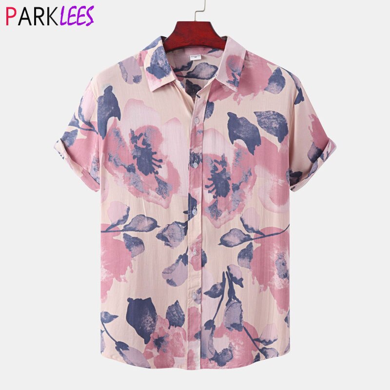 세련된 꽃 하와이 셔츠 남성 짧은 소매 면화 편안한 비치 셔츠 남성 휴가 휴가 파티 의류 Chemise